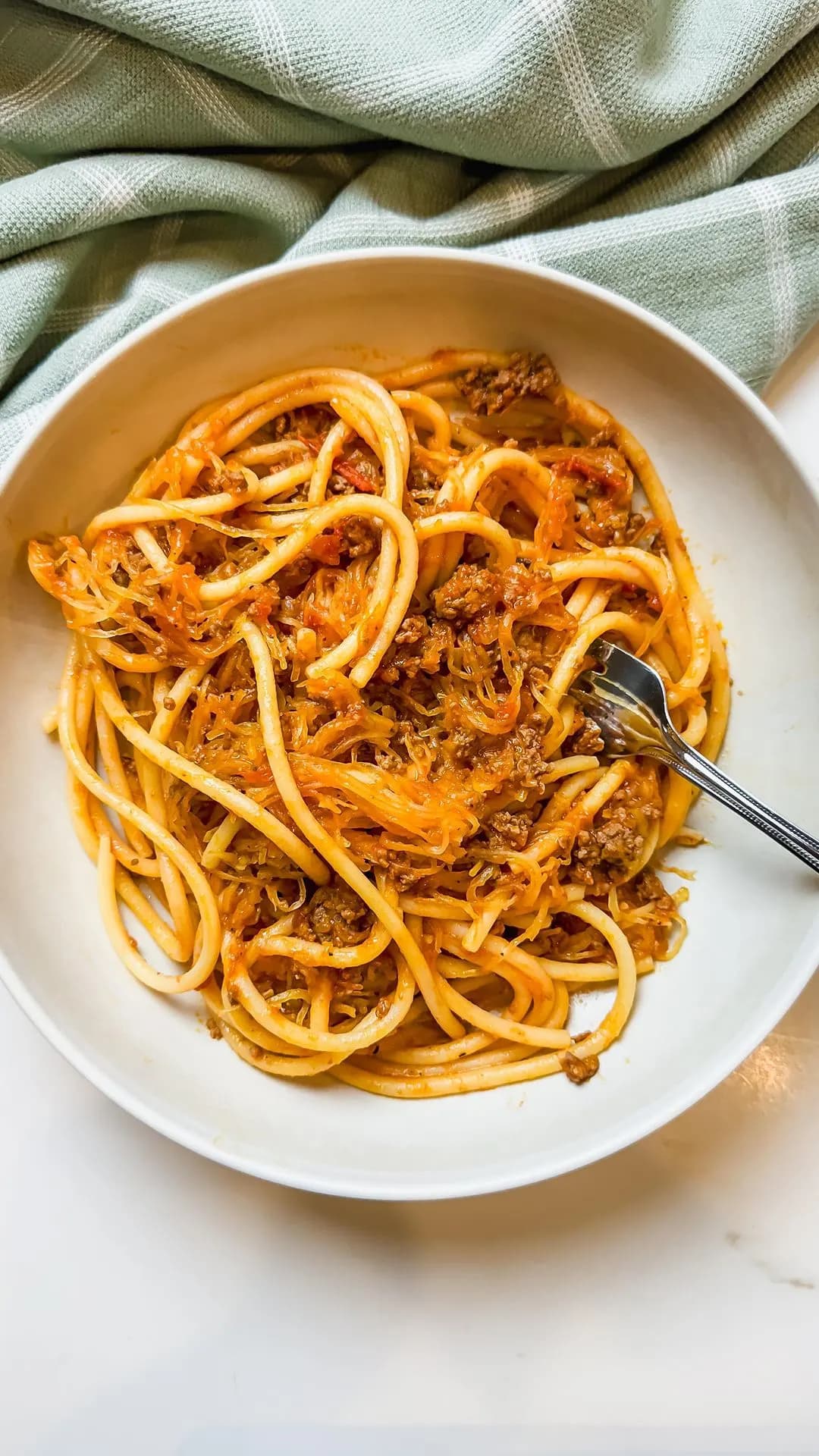 Spaghetti Squash with Pasta and Ground Beef