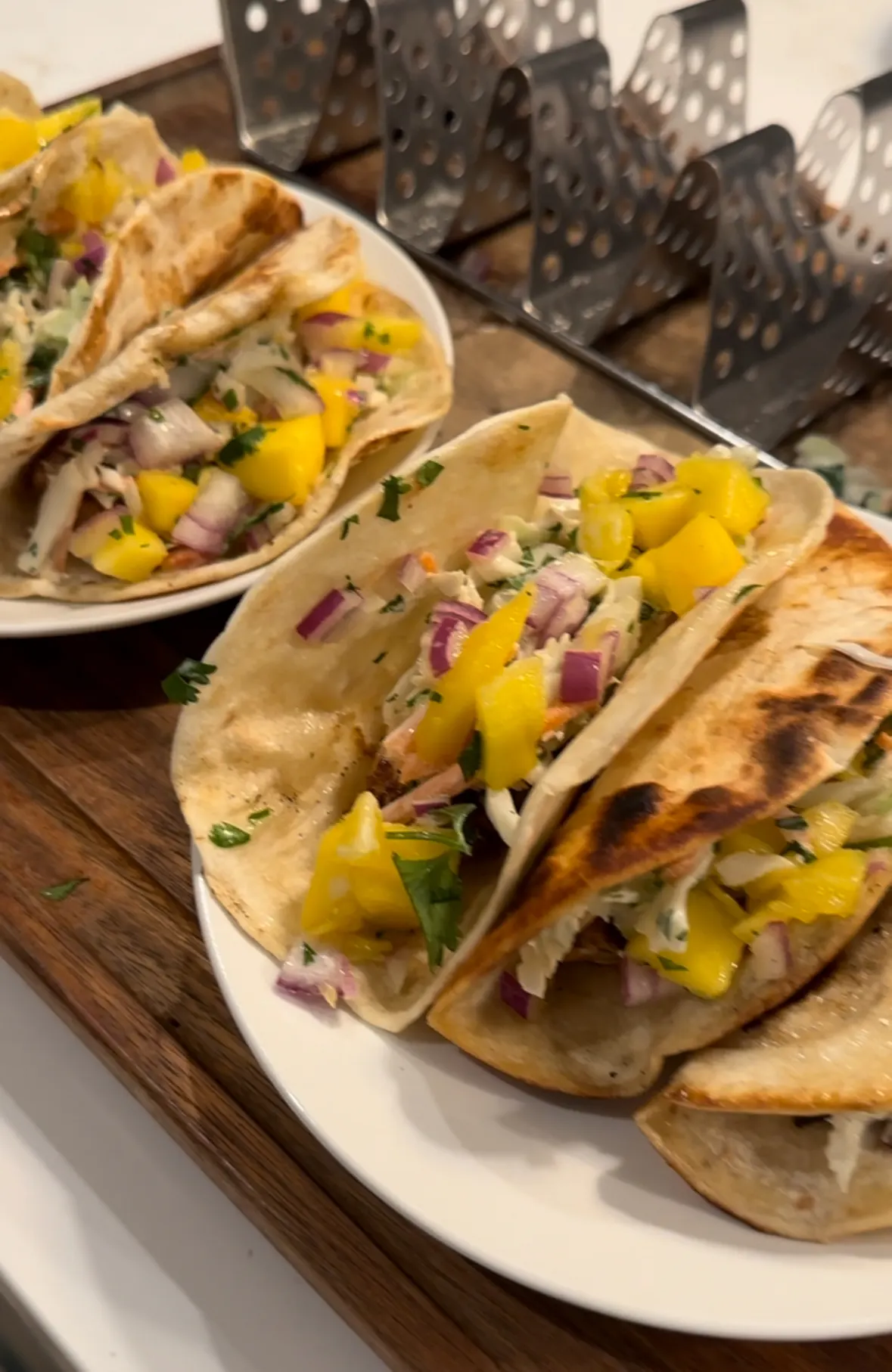 Mahi Fish Tacos with Mango Salsa and Creamy Slaw