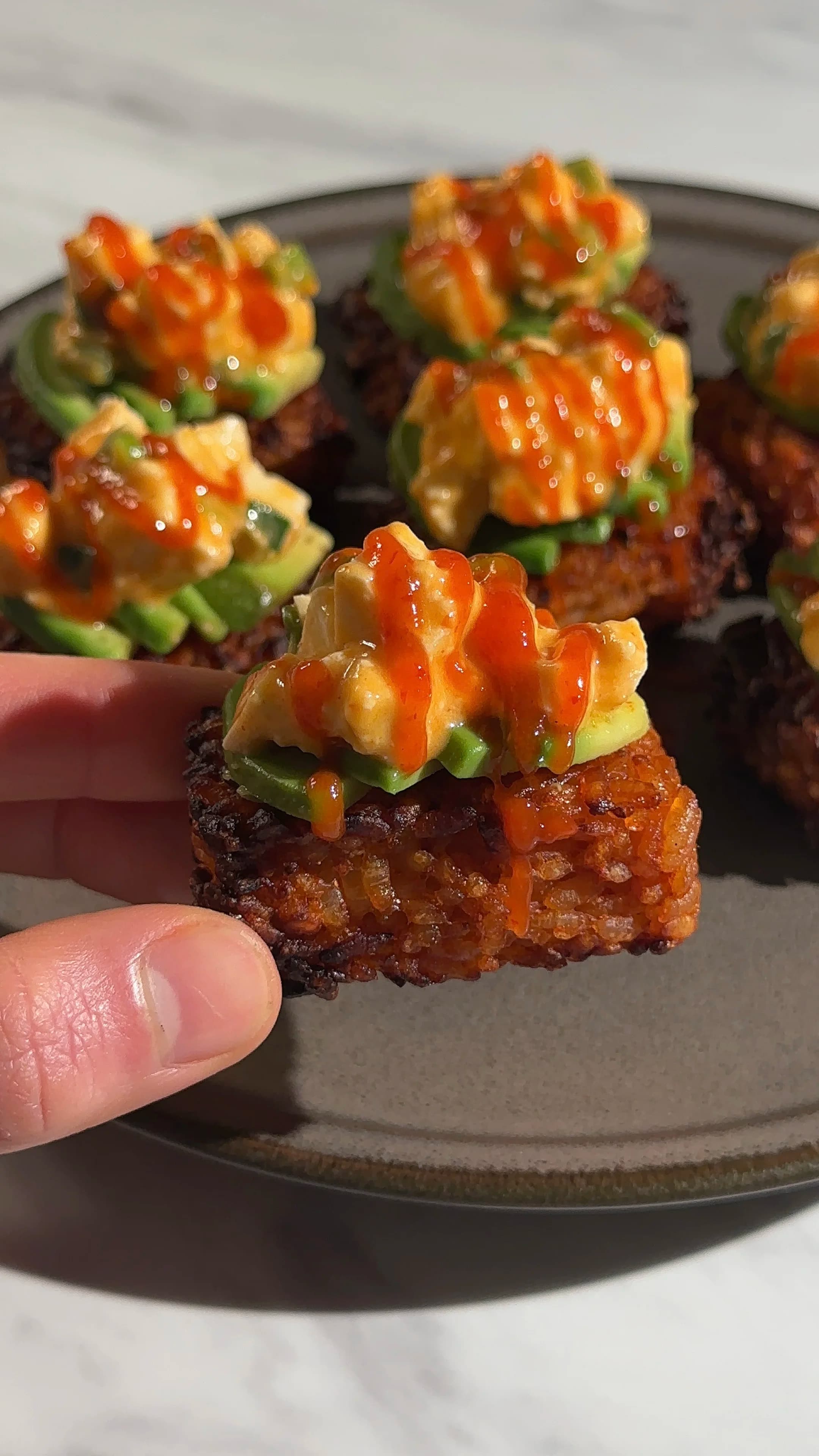 Spicy Crispy Rice ‘Salmon’ Bites 