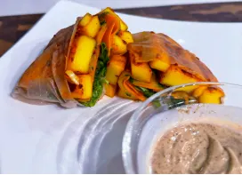 Mango Kimchi Summer Rolls & Coconut Tahini Sauce