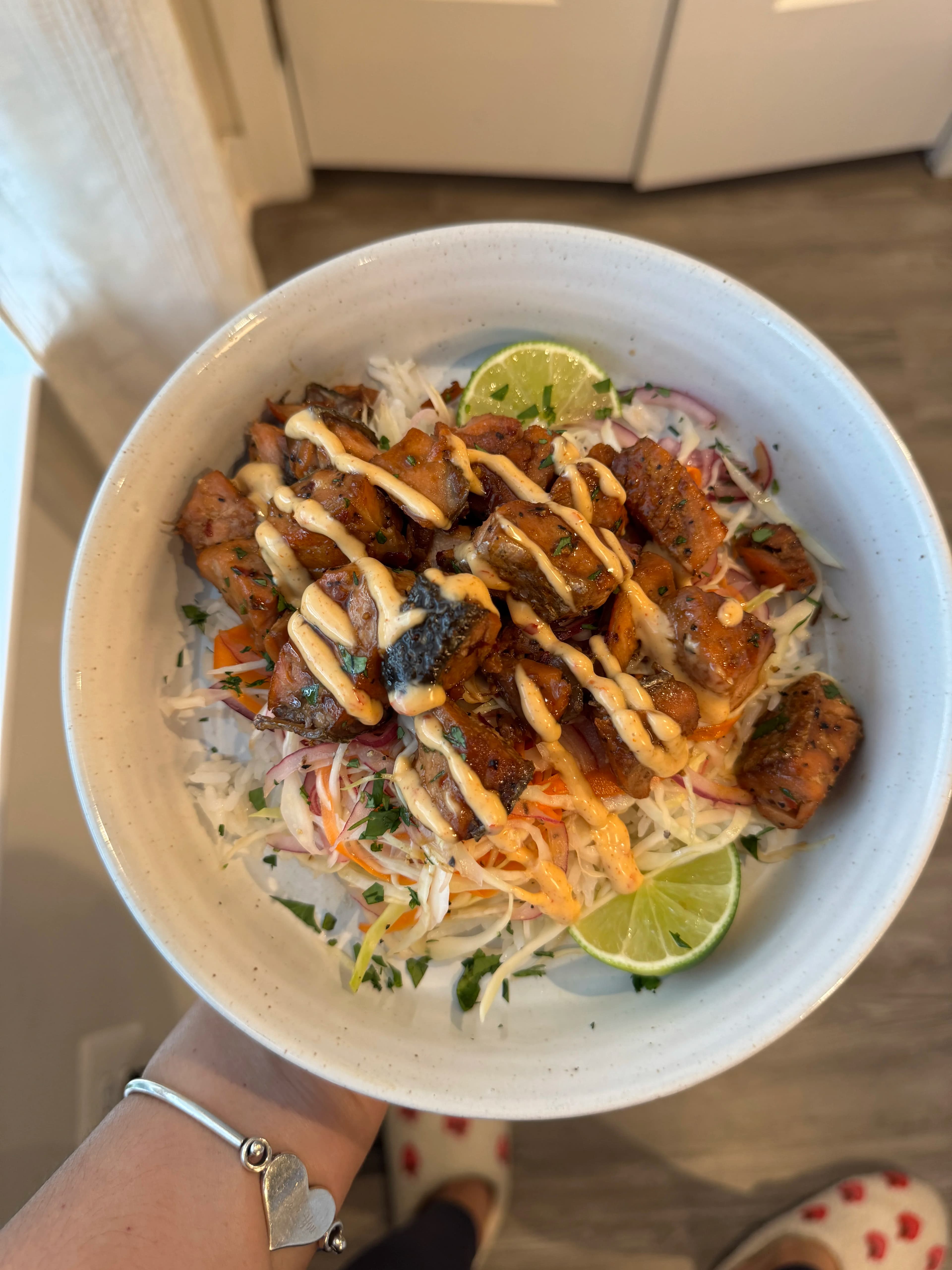 Seared Salmon with Tangy Cabbage Slaw  