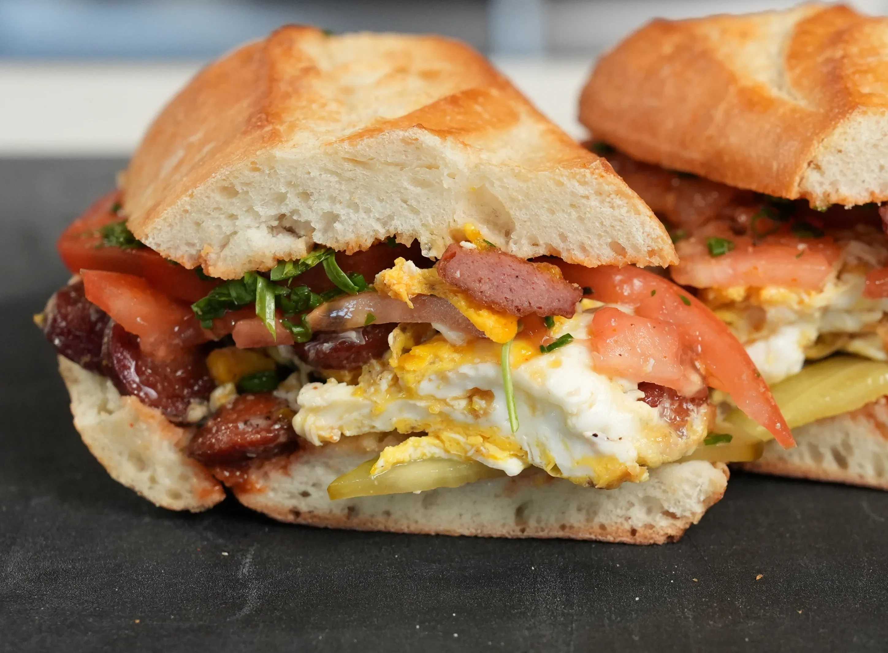 Sosis Tokhme Morgh Sandwich (Egg and Hotdog Omelette)