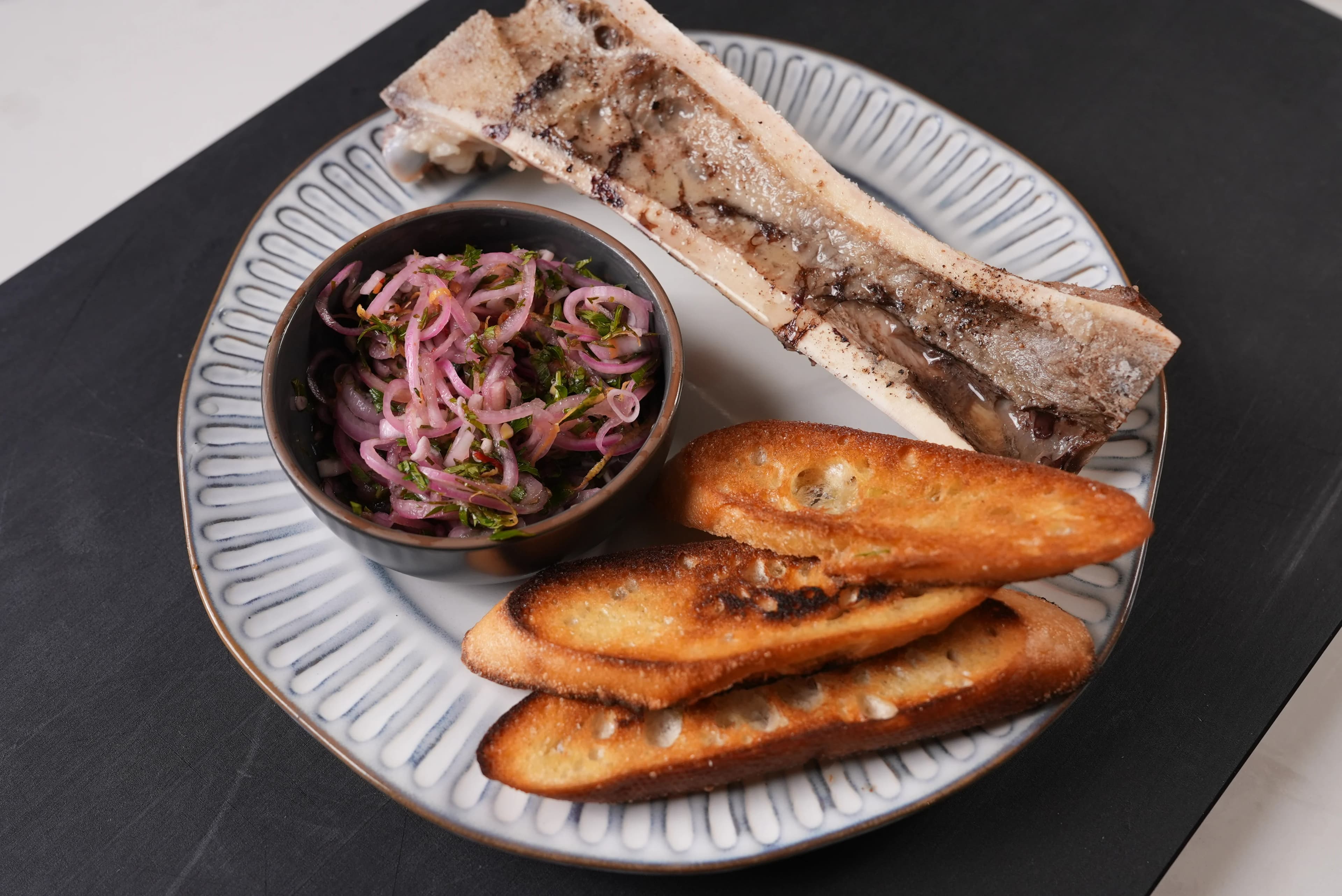 Roasted Bone Marrow with Calabrian Chili–Pickled Shallots
