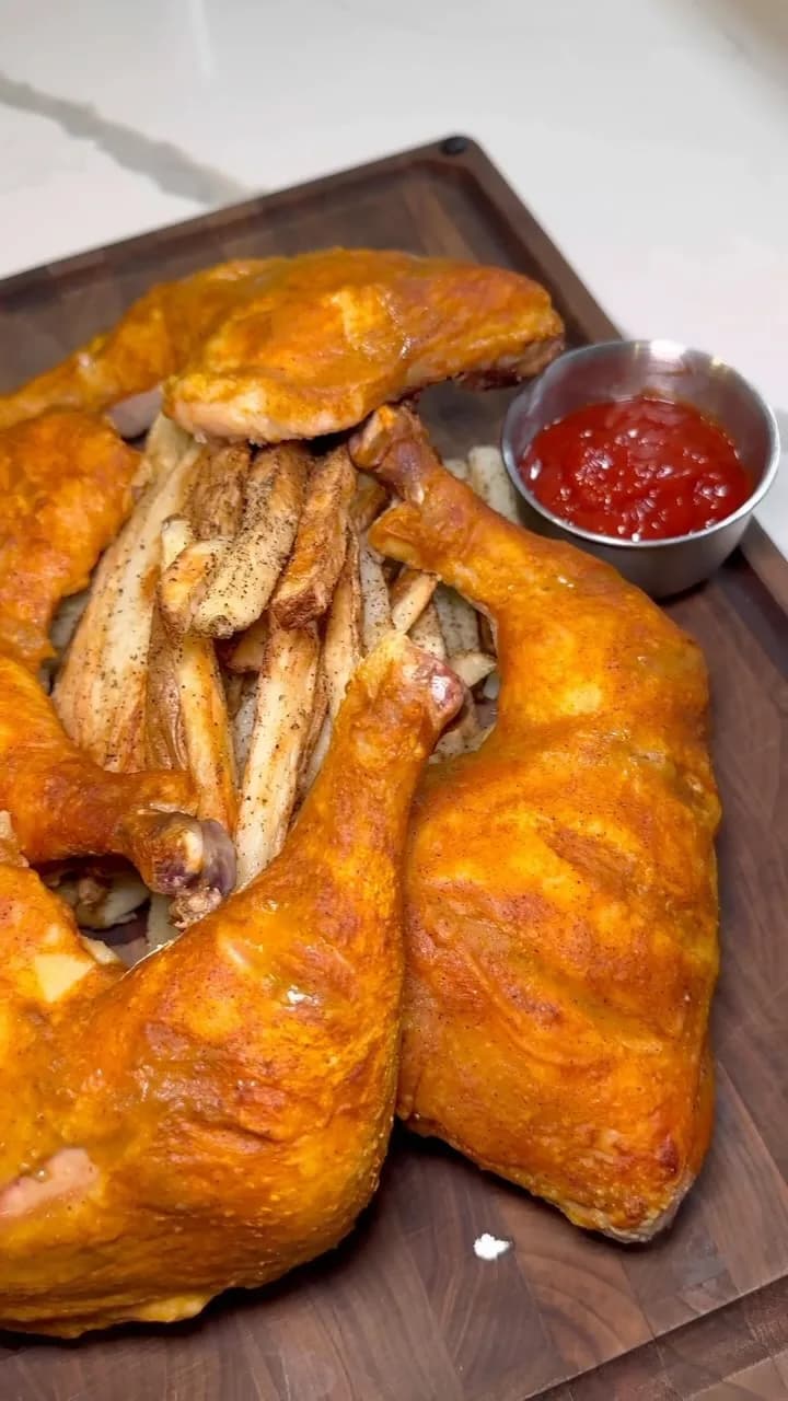 Roasted BBQ Chicken with Crispy French Fries